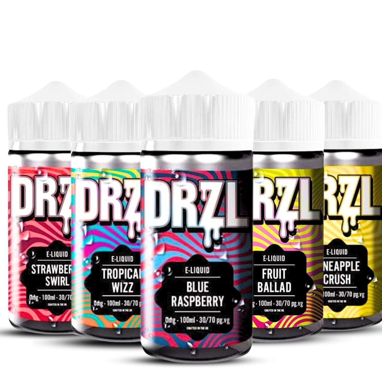 Pineapple Crush, Tropical Wizz, Strawberry Swirl, Blue Raspberry, Fruit Ballad MULTIPACK 100ml E-Liquid by DRZL