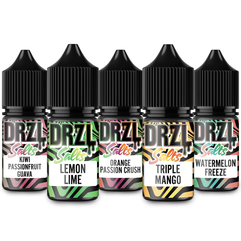 Kiwi passion guava, Lemon Lime, Orange Passion Crush, Triple Mango, Watermelon Freeze x10 MULTIPACK 10ml Salts by DRZL