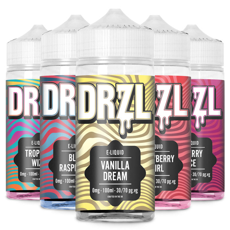 Tropical Wizz, Blue Raspberry, Vanilla Dream, Strawberry Swirl, Cherry Ice MULTIPACK 100ml E-Liquid by DRZL