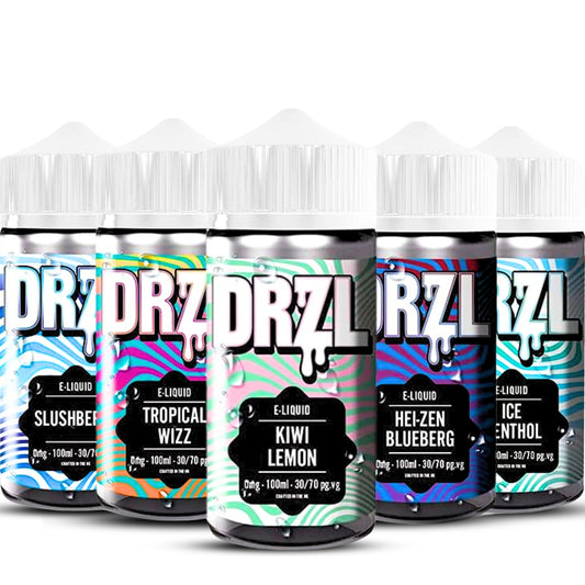 Kiwi Lemon, Tropical Wizz, Slushberry, Hei-zen Blueberg, Ice Menthol MULTIPACK 100ml E-Liquid by DRZL
