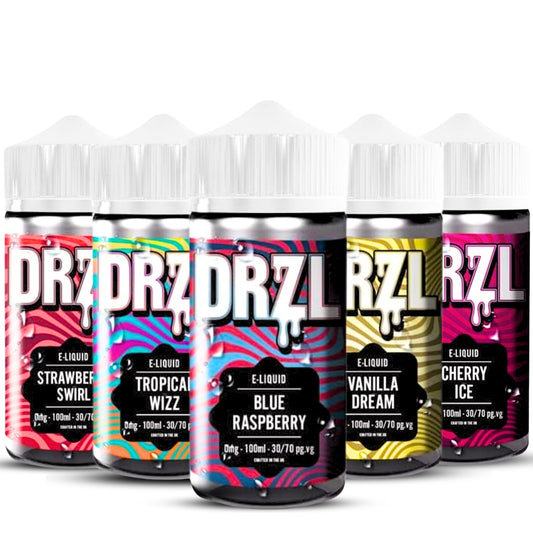 Tropical Wizz, Blue Raspberry, Vanilla Dream, Strawberry Swirl, Cherry Ice MULTIPACK 100ml E-Liquid by DRZL